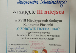 Dyplom za zajęcie III miejsca