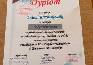 Dyplom za udział w konkursie